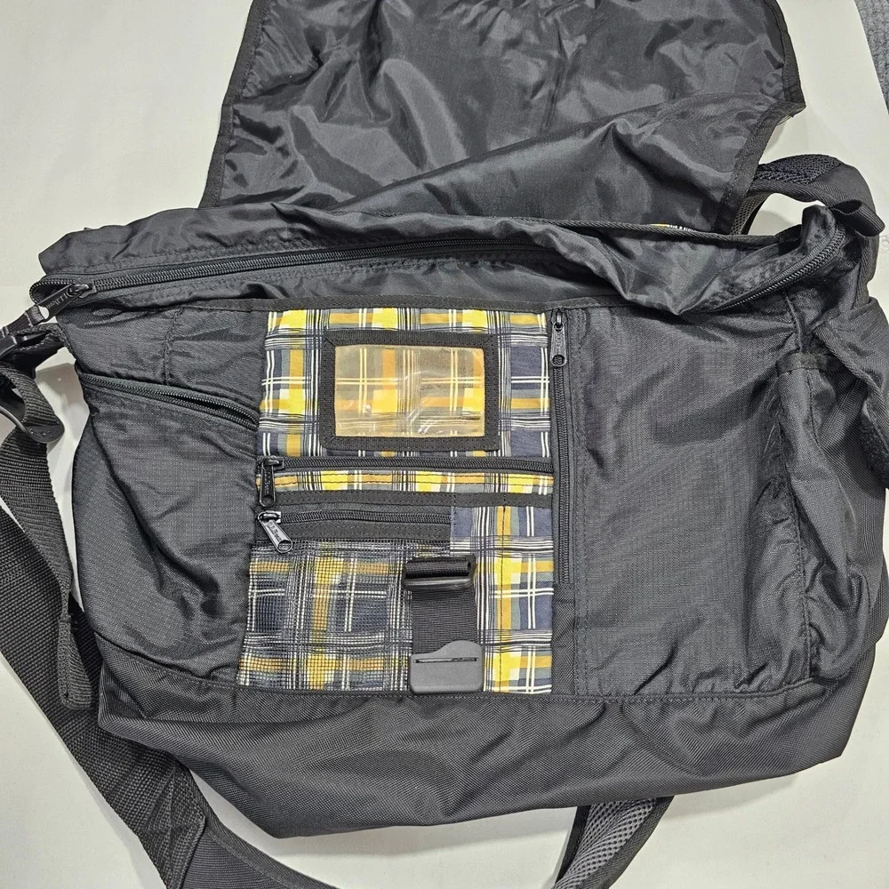 LL Bean Messenger Bag Large Yellow Plaid Crossbody Laptop Satchel Utility